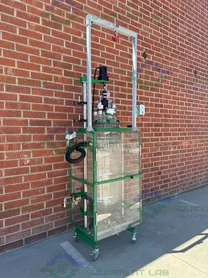 USED CHEMGLASS 100 LITER JACKETED GLASS REACTOR W/ CHEMGLASS DIGITAL OVERHEAD STIRRER
