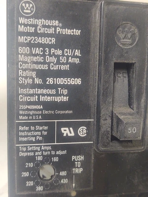 🔥 Westinghouse MCP2348DCR 50A Circuit Breaker Motor Circuit
