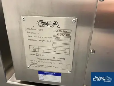 USED GEA GEA Continuous Mixing / Granulation System, Model ConsiGma1