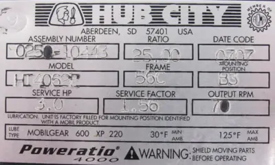 NEW HUB CITY 0250-10443 REDUCER 25:1 HI4062E 025010443