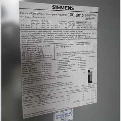 Siemens 400 Amp Fusible Disconnect