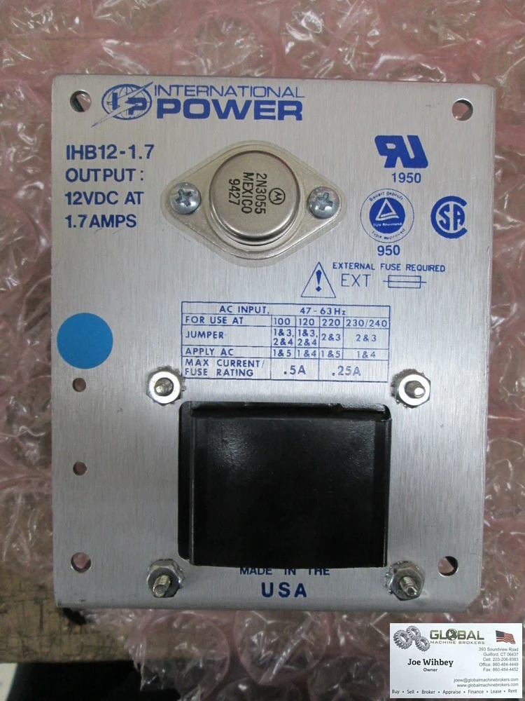 International Power IHB12-1.7 100,120,220,230/240V Input 12VDC At 1.7 Amp Output
