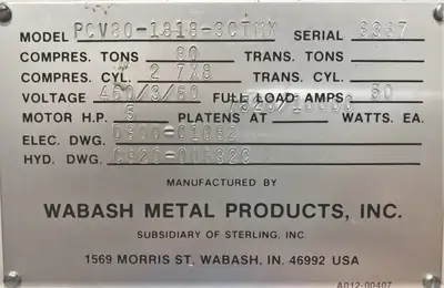 USED 1989 WABASH WABASH PCV80-1818-3CTMX PRESS