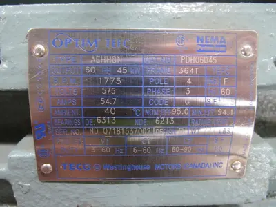 USED TECO WESTINGHOUSE INC. TYPE AEHH8N, CAT. NO. PDH06045