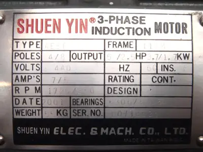 NEW SHUEN YIN 112M FRAME 4/8 POLES 5/2.5 HP 60HZ 1720/860 RPM 44
