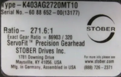 NEW STOBER K403AG2720MT10 GEAR REDUCER 271.6:1
