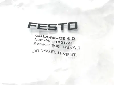 GRLA-M5-QS-6-D, 193139 | Festo GRLA-M5-QS-6-D Pneumatic One-Way Flow Control Valve 193139 - New