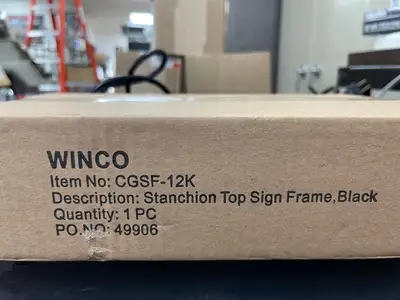 New | in-Stock Winco New Winco CGSF-12K Black Stainless Steel Stanchion Top Sign Frame Food, Restaurant, & Bakery Parts & Accessories Illinois US | Falcon Restaurant Supply #1376137