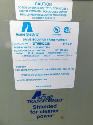 USED ACME ELECTRIC CATALOG # DTHB02025