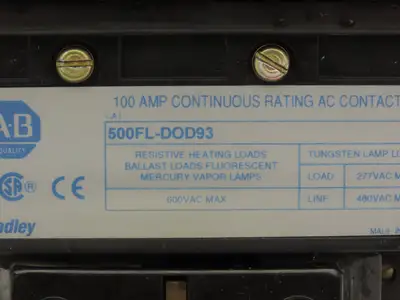 Allen Bradley 500FL-DOD93 Motor Starter Lighting Contactor 600V 3Ph 100A