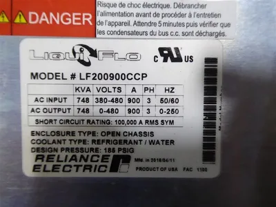 Reliance Electric LF200900CCP LiquiFlo Liquid Cooled AC Drive Used
