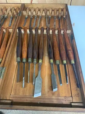 5984-385 Antique Holtzapffel & Co Ornamental Lathe 36 Turning Tools Chisel Set, London