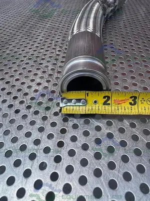 USED HARRINGTON STAINLESS STEEL BRAIDED HOSE 15" W/ 1 1/2" SANITARY FITTING