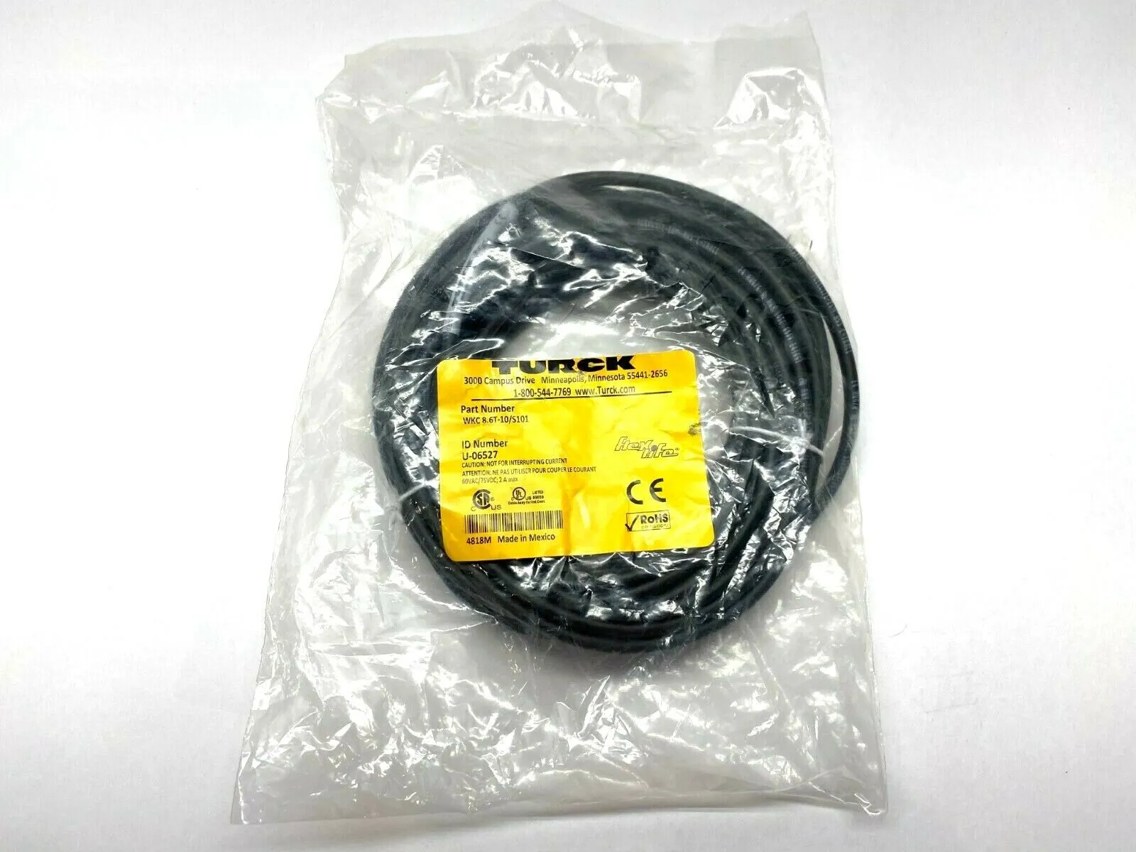 NEW TURCK FLEXLIFE CORDSET RIGHT ANGLE FEMALE 6 WIRE U-06527