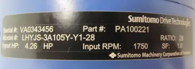 NEW SUMITOMO PA100221 GEAR REDUCER 28:1 LHYJS-3A105Y-Y1-28 CH120LG