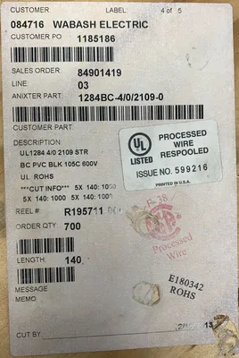 Houston Wire & Cable UL1284 4/0 2109 Electrical/PLC/Automation | ESS Industrial Equipment Sales (3)