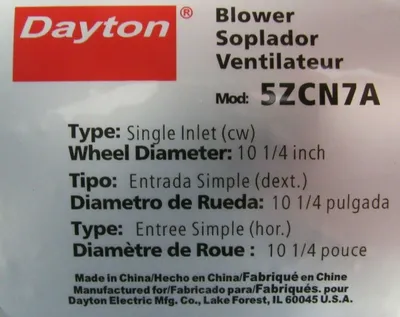 NEW DAYTON 5ZCN7A BLOWER 10-1/4"