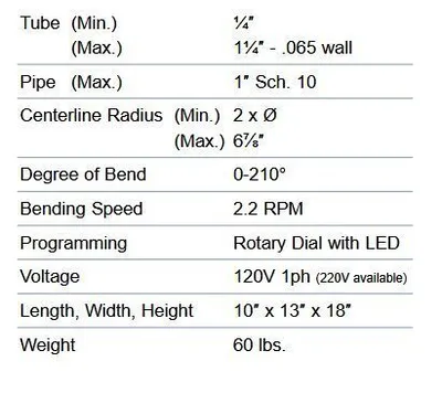 ERCOLINA 070 Medi Bender Special Half Shaft 1-1/4" Tube - 110V Pipe, Tube & Profile Benders Non Mandrel | CML USA Inc. (3)