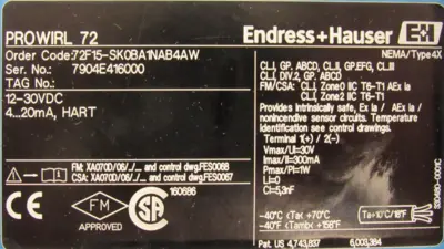 USED ENDRESS+HAUSER 72F15-SK0BA1NAB4AW FLOWMETER PROWIRL 72 72F15SK0BA1NAB4AW