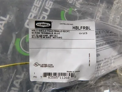 Hubbell HBLFRBL Single Pole Female Recpt. Screw Terminals Blue 400A 600VAC