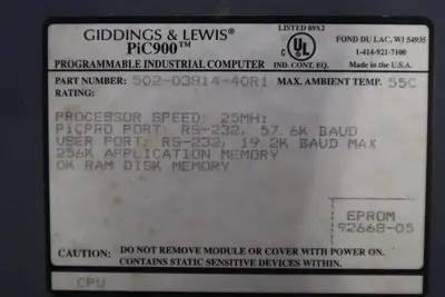 Giddings & Lewis PiC900 CPU Module 502-03814-40R1 STOCK 3809