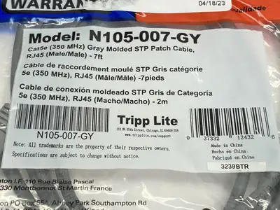 NEW EATON TRIPP LITE CAT5E GRAY MOLDED STP PATCH CABLE RJ45 7FT