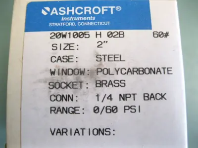 New | in-Stock Ashcroft 20W1005 H 02B 60# Pressure Switches New Hampshire US | Bitter End Trading #1486478