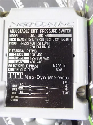 ITT Neo-Dyn 160P4-4C3A Adjustable Differential Pressure Switch 1.5-18 PSID New