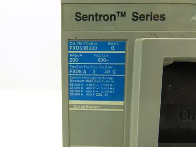 Siemens FXD63B200 Sentron Circuit Breaker 200A 3 Pole 600V FXD6-A Magnetic Adj