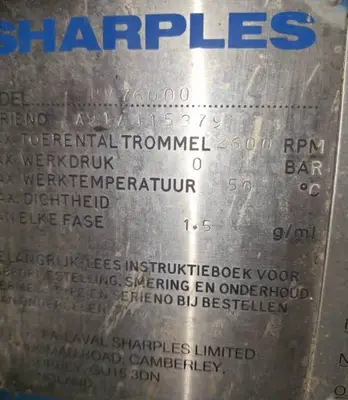 Sharples PM-76,000 Super-D-Canter centrifuge, 316SS.
