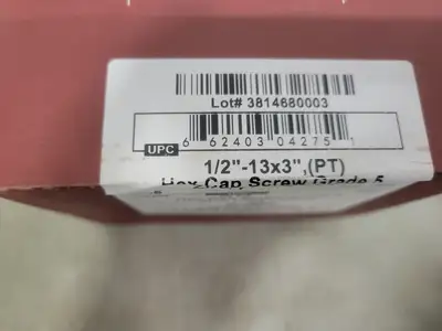1/2"-13x3" Hex Cap Screw Grade 5, Zinc Cr+3 (Box of 50)