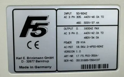 USED KEB 17.F5.M1G-35GA COMBIVERT F5 DRIVE W/ 00.F5.060-3000 KEYPAD