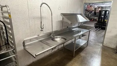 Used Falcon Restaurant Supply, Inc. Used 124" x 30" Stainless Steel Pre-Rinse Sink with Sprayer - GC Sinks Illinois US | Falcon Restaurant Supply #1373504