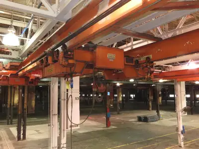 Cleveland Tramrail P&H 11 Ton Double Girder Underhung Bridge Crane 34' 10" Span