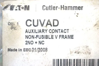 NEW CUTLER HAMMER CUVAD AUXILIARY CONTACT 2N0+NC