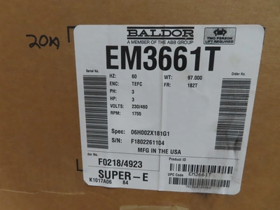 new surplus 3 hp Baldor Electric Motor, 1755 RPM, Frame 182T