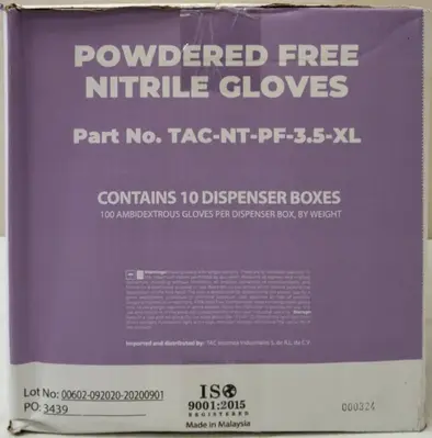 GLOBAL SOLUTIONS |TAC BRAND- Powder Free Nitrile Gloves (10 Boxes) – Size XL - NEW