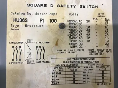 USED SQUARE D HU363 SER F1