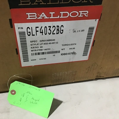 Baldor GLF4032BG Gearmotor Speed Reducer Ratio 40:1 Nema 140C Left Hand Shaft