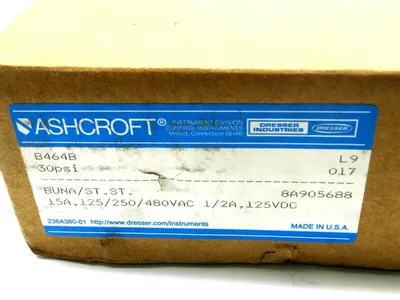 NEW ASHCROFT B464B PRESSURE SWITCH 15AMP 480VAC 30P.S.I
