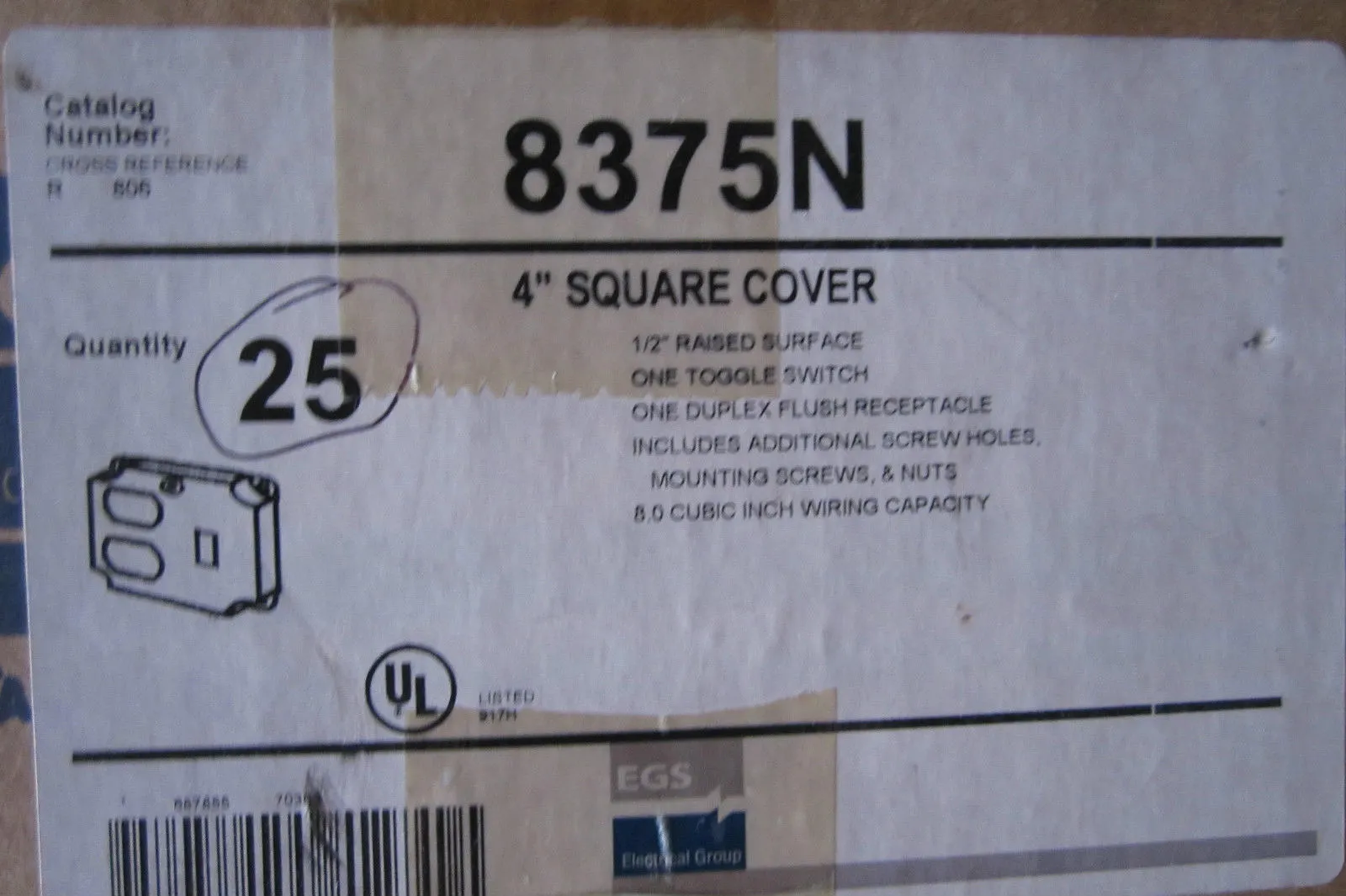 25 NEW EGS 8375N 4" SQUARE COVER