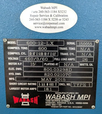 USED 2015 WABASH WABASH 660-12-LX PRESS