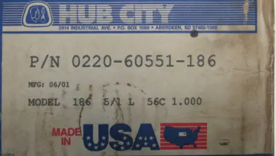 NEW HUB CITY 0220-60551-186 GEAR REDUCER 5:1 022060551186