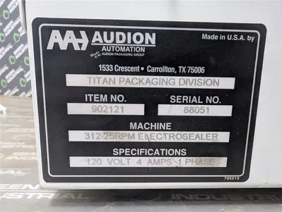 PAC / Audion Automation 312 Constant Heat Electric Bag Sealer 902121 12" Used