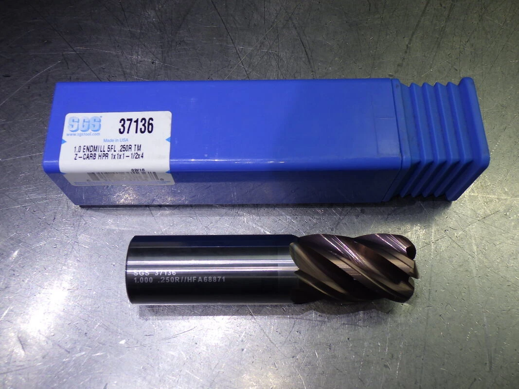 SGS 1" 5 Flute Carbide 5 Flute CR Endmill 1" Shank .25" R 37136 (LOC3221)