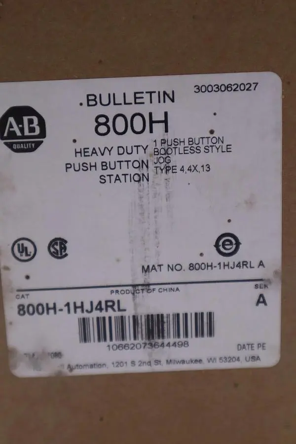 ALLEN-BRADLEY 800H-1HJ4RL HEAVY DUTY SWITCH PUSH BUTTON SER A STOCK #054-A