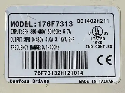 DANFOSS 176F7313 2HP 460V AC DRIVE (BIN-1.1.3)