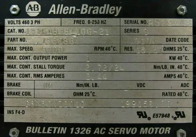 USED ALLEN BRADLEY 1326AB-B410G-21 SERVO MOTOR 1326ABB410G21 155286 SER.C
