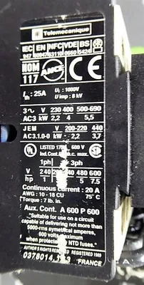 7.5 HP Telemecanique LP1 D 0910 Reversing Contactor Assembly 1000 V 8 kV Used