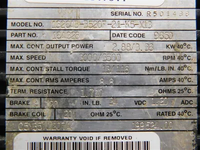 Allen Bradley 1326AB-B520F-21-K5-X13 Electro-Craft Servo Motor 2.88/3.36kW Used